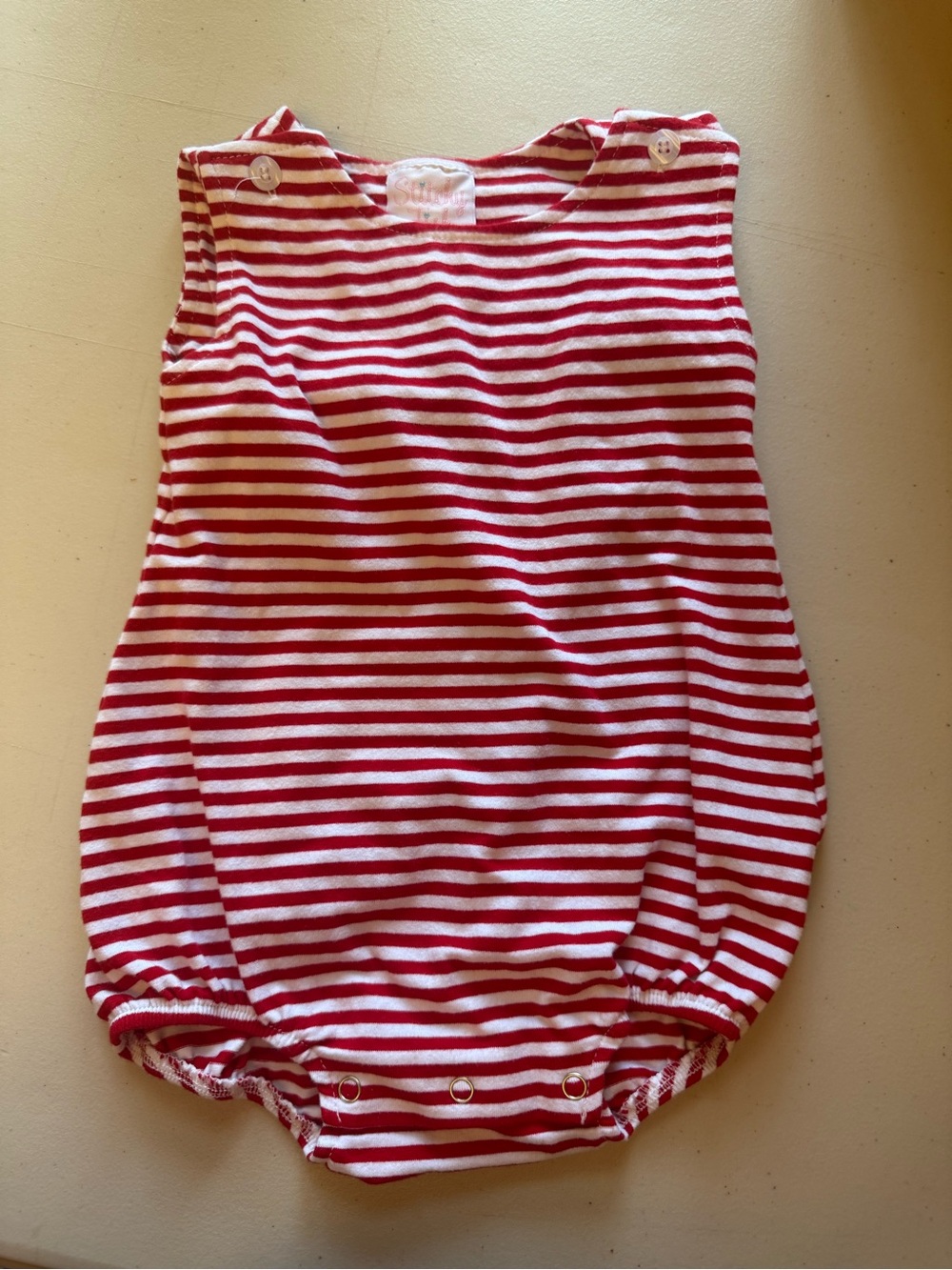 Stitchy Fish red white striped bubble 12 M cotton
